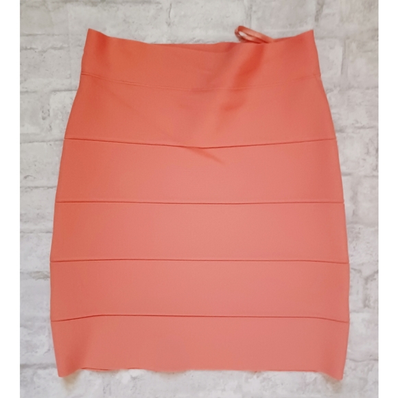BCBGMaxAzria Simone Power Bandage Mini Skirt - Neon Orange - Picture 4 of 10